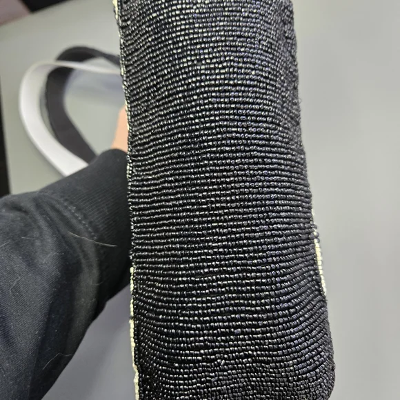 Anthropologie Black and Cream Beaded Shoulder Bag - Picture 4 of 10